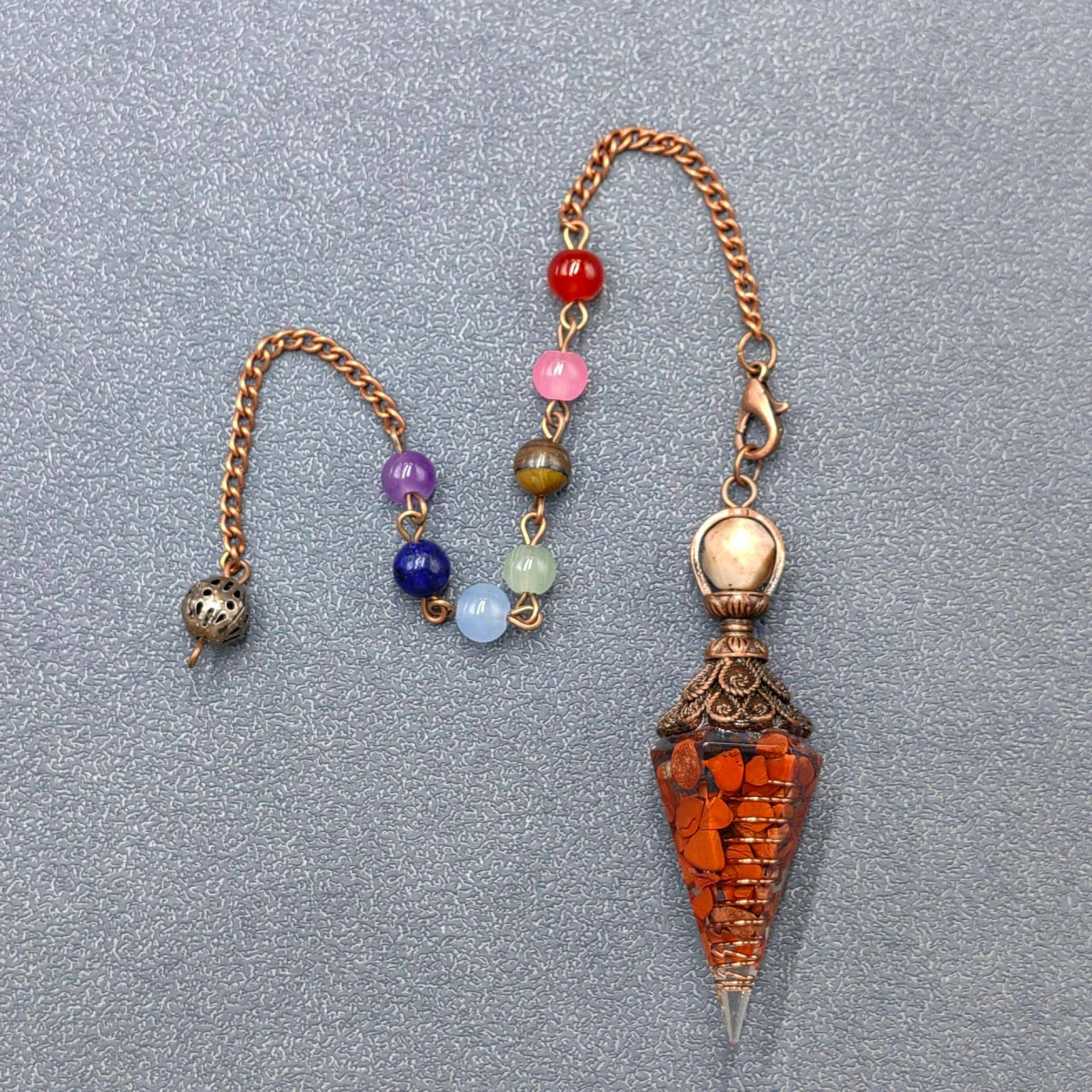 Mio Queena - Wholesale Spiritual Stone/Crystal - Hexagonal Cone Stone Pendulum with Chakra Chain - CS20