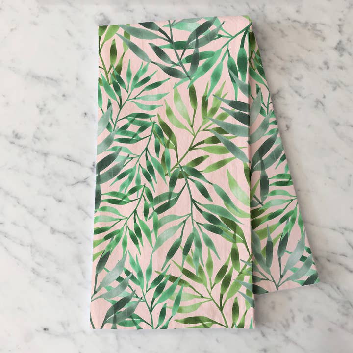 KelseyMDesigns - Wholesale Tea Towel - Tropical Palm Leaf Tea Towel - Summer Kitchen Decor