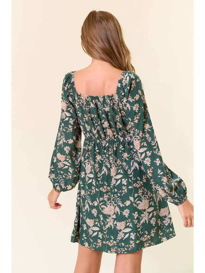 DK FOREST FLORAL PRINT LONG SLEEVE MINI DRESS - 27834D for wholesale on Faire
