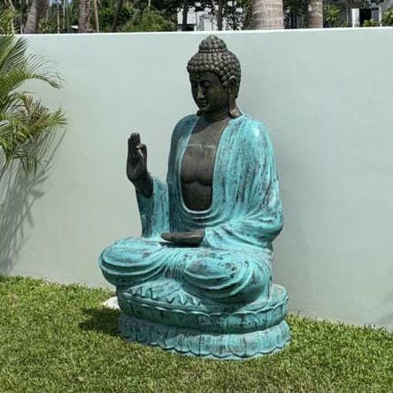 Bouddha Turquoise et Grande Pierre Enseignant sur Lotus - 2m pour la vente par AW Artisan