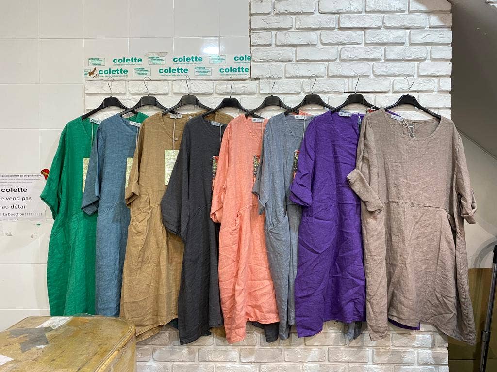 la maison des fibres naturelles – Engroshandel Kjole - Dame – Kort hørkjole med rund hals i 100 % hør 671969