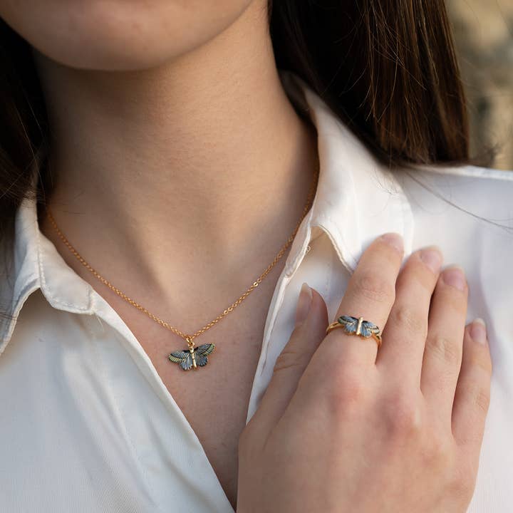 Fable England - Wholesale Band/Stacked Ring - Deco Butterfly Blue Ring2