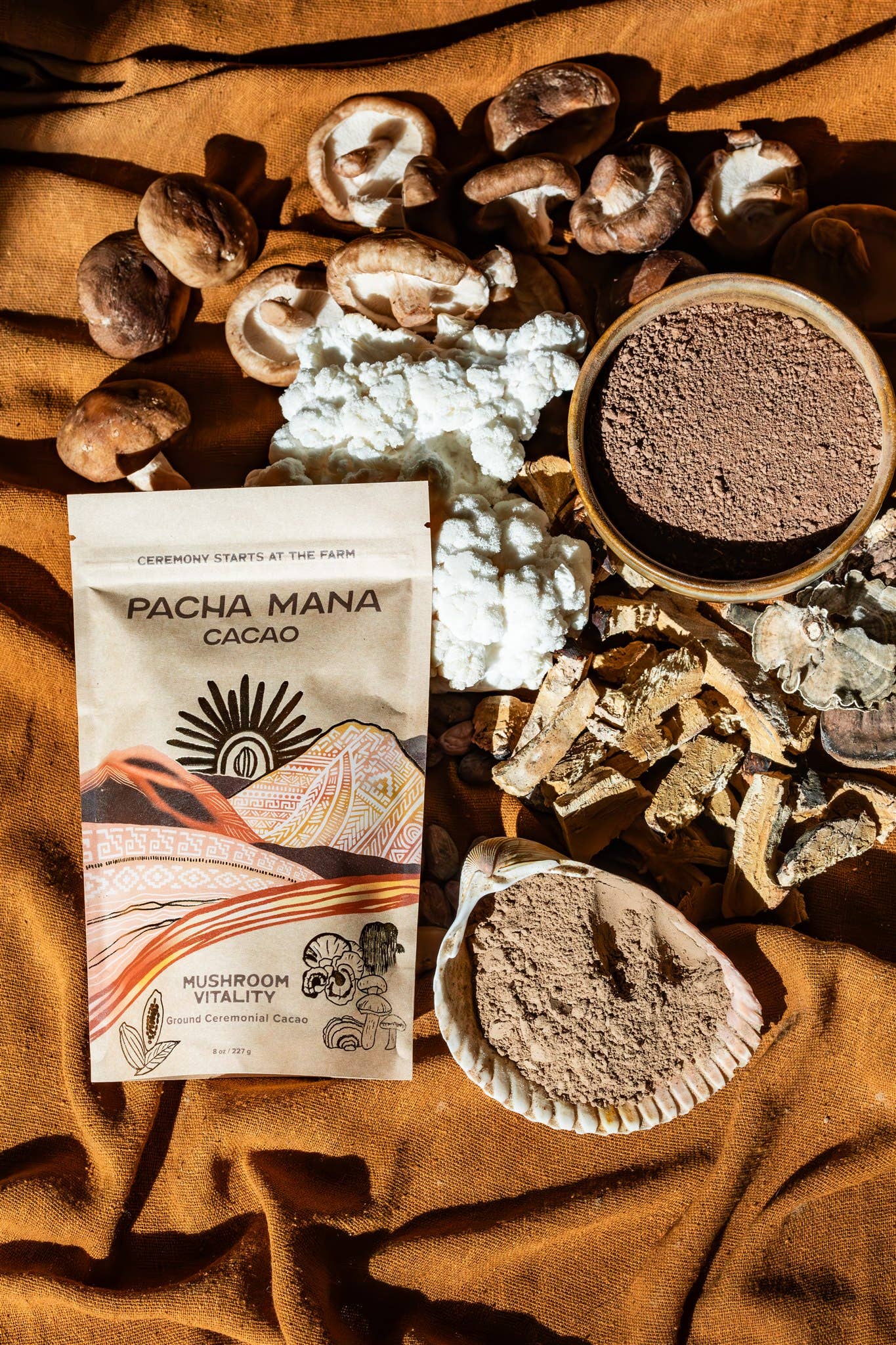 Pacha Mana Cacao - Wholesale Hot Cocoa Mix/Kit - Mushroom Vitality (Ground Cacao) Drinking Chocolate Blend1