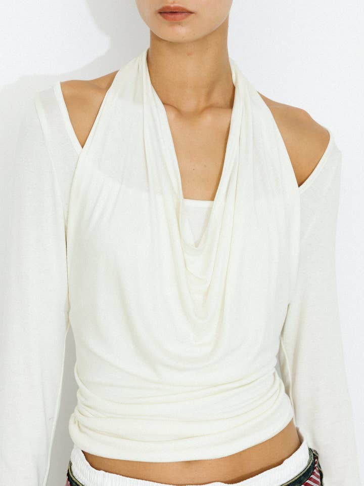 CUBIC - Wholesale Knit Top - Women's - Halter V-Neck Long-Sleeve T-Shirt7