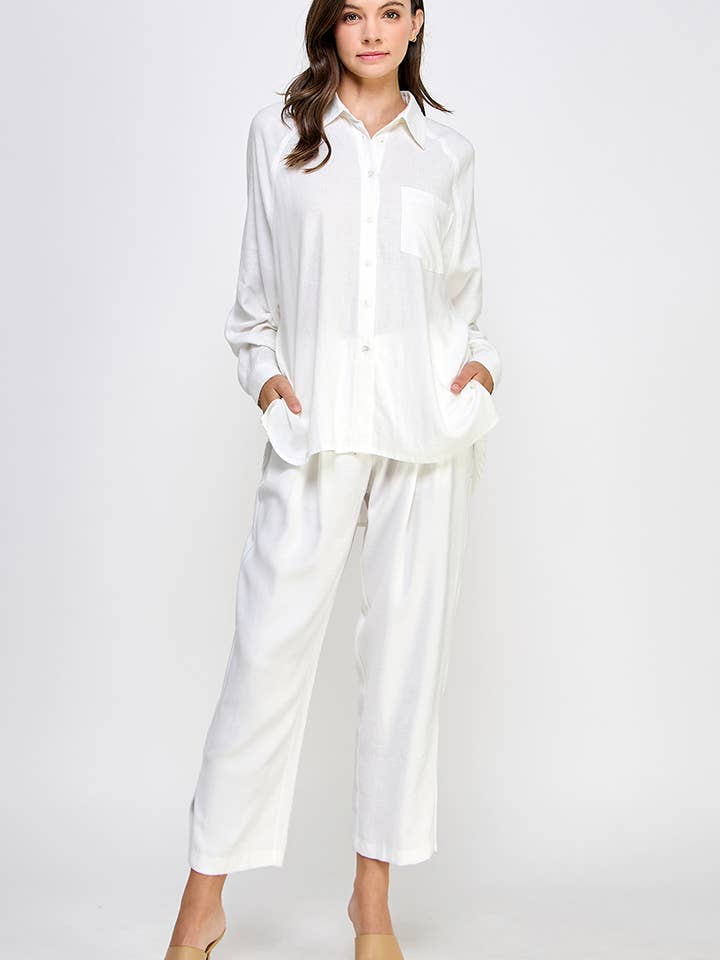 FUN2FUN - Wholesale Button Down Shirt - Women's - LINEN BLEND SHIRT11