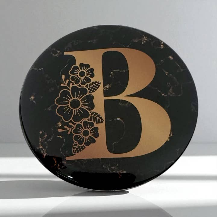 Monogram Mirror "B" - 3" round for wholesale by Monumental Prints & Pins