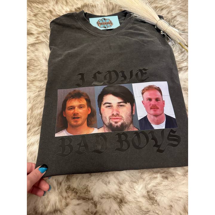 I love bad boys Western Graphic Tshirt for wholesale by The Branded Blue Roan