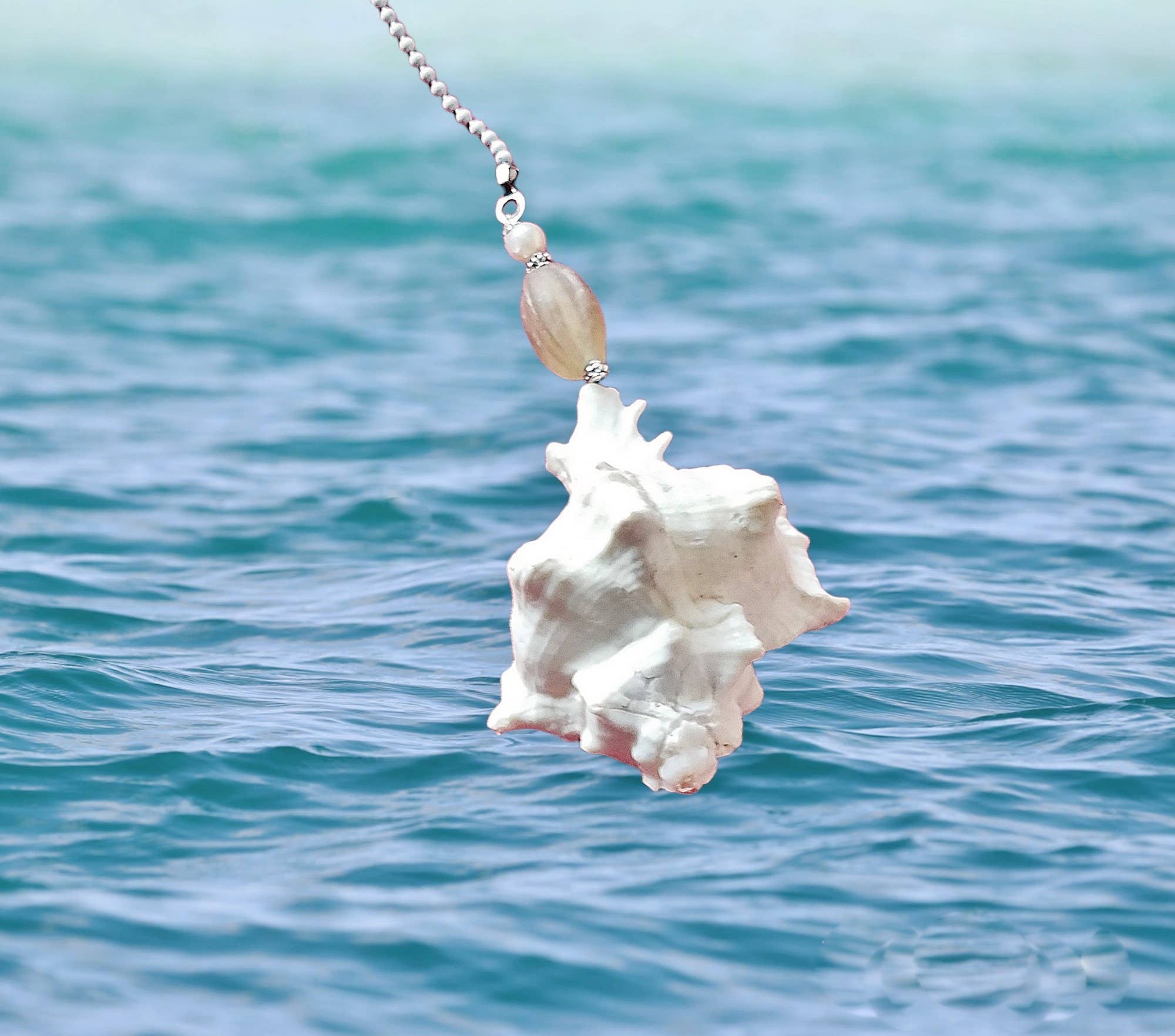 Shell We Sea Designs - Vente Décorations de table - Grand ventilateur en forme de coquillage, chaîne de plafond à tirer en forme de coquillage6