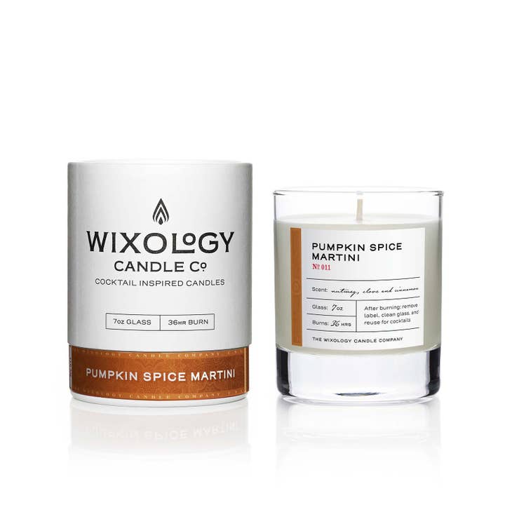 Pumpkin Spice Martini Cocktail Candle - Reusable 7oz Glass for wholesale by Wixology Candle Company