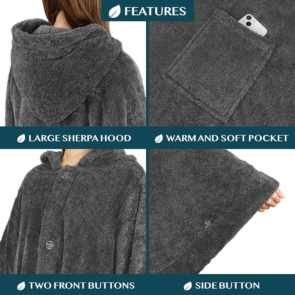 Pavilia - Wholesale Poncho - Women's - Angel Wrap Hoodie Sherpa Fluffy Poncho Blanket22
