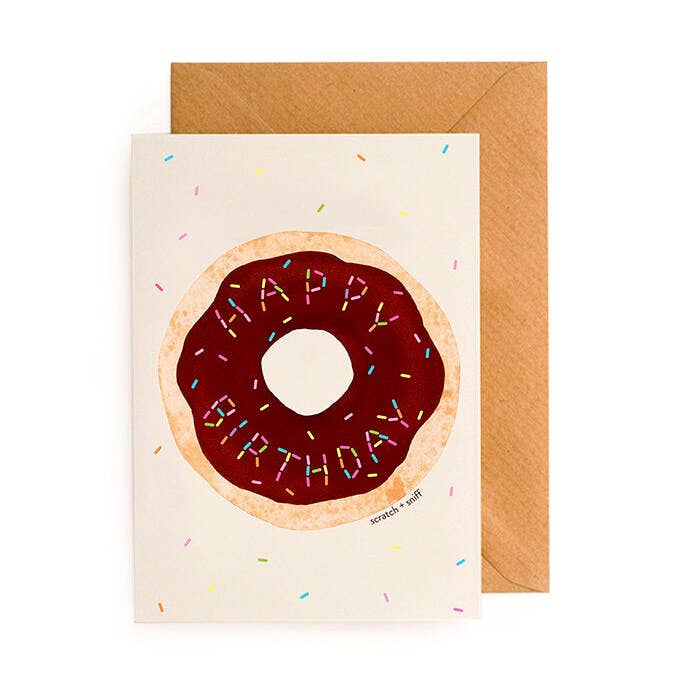 Carte parfumée à gratter + renifler avec beignet au chocolat et confettis d'anniversaire ! pour la vente par Extra&ordinary Design