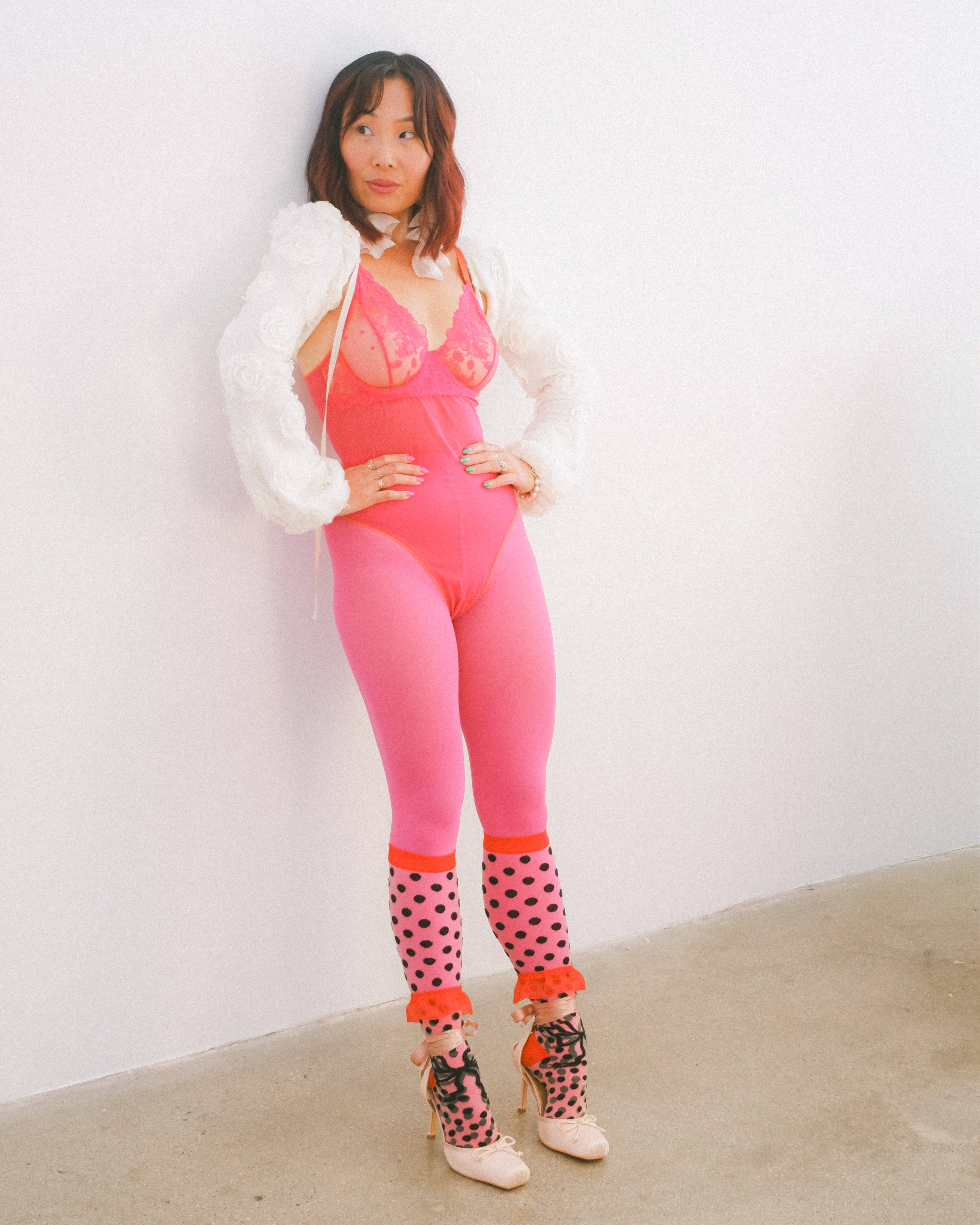 Sock Candy - Vente Chaussettes – femme - Chaussette haute transparente à nœud à pois8