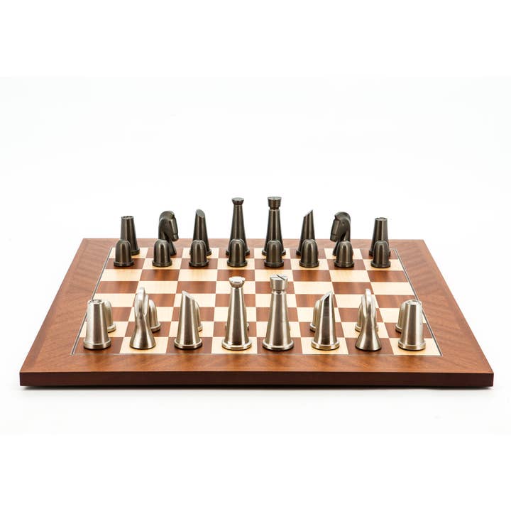Schachset, flaches Brett aus Mahagoni, Ahorn, Metall, Schachfiguren für den Großhandel von Dal Rossi Italy