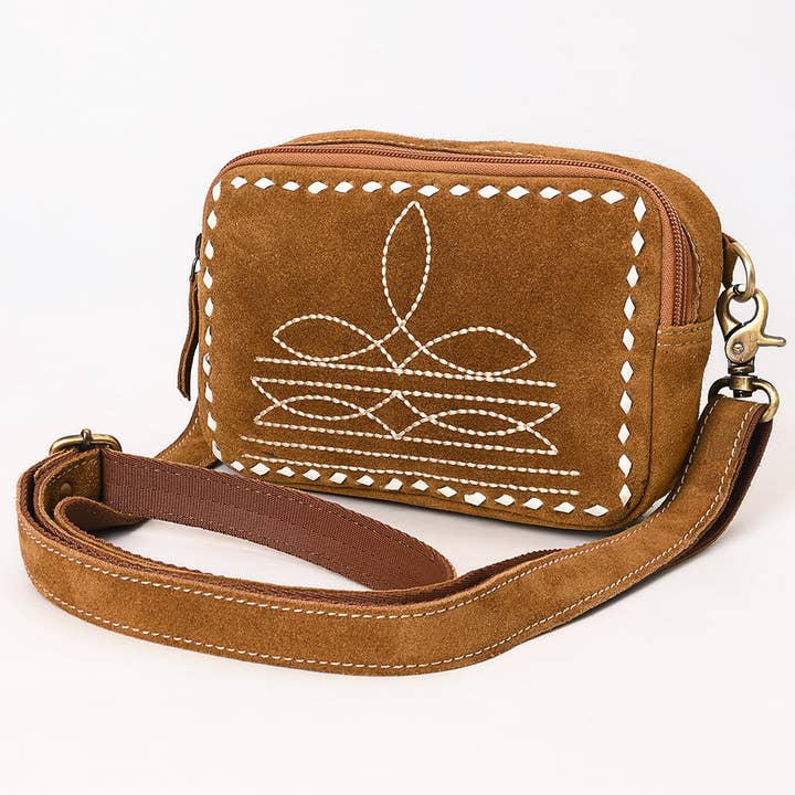 LS Western - Wholesale Crossbody Bag - Women's - ADBGA710 Suede Camera Bag - Western Stitch Detail with Adjustable Strap2