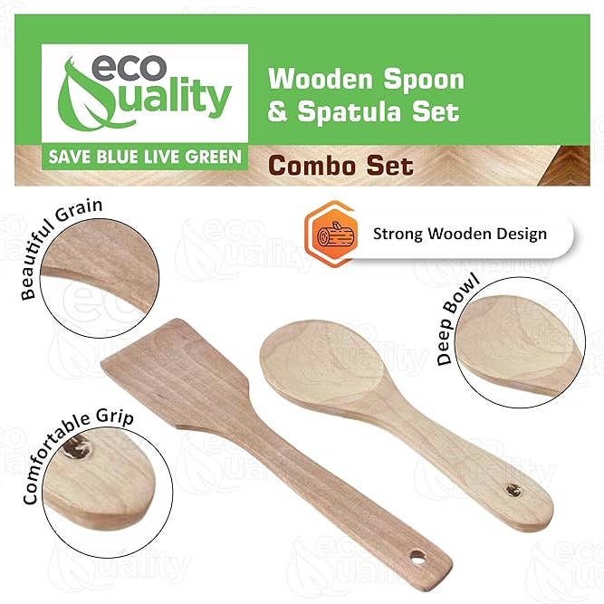 EcoQuality - Wholesale Kitchen Utensil Set - Wooden Spoon & Spatula Set Combo