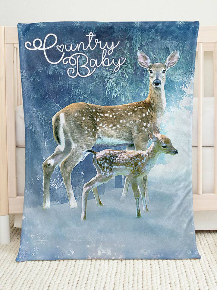 Country Baby® Deer Mom & Faun 30" x 40" Plush Minky Baby Blanket for wholesale by Country Girl Store