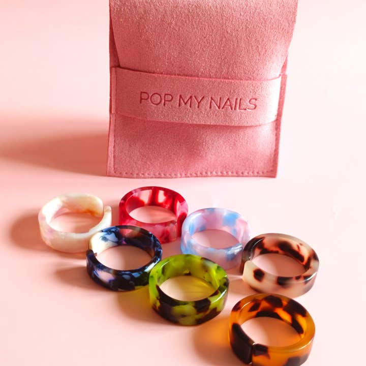Pop My Nails - Wholesale Cocktail/Statement Ring - Kélya acrylic ring+ jewelry pouch2