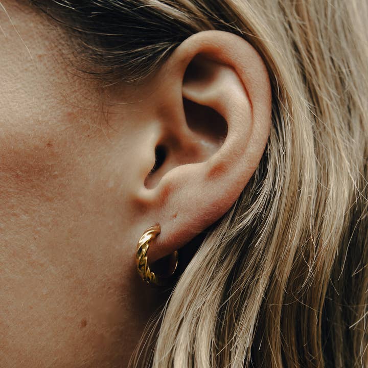 Nordic Muse - Wholesale Huggie Earrings - Gold Mini Twist Leverback Huggie Hoop Earrings, Waterproof0