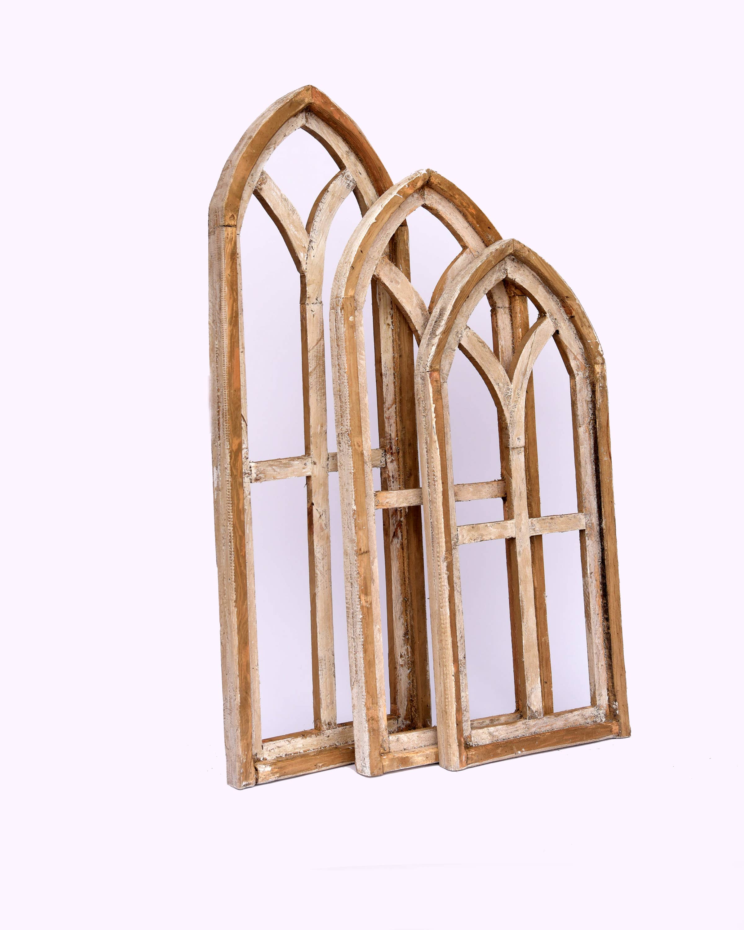 Rustic Farm - Wholesale Decorative Panel - 40-181-Pisa Wood Window 3 PC Set, White, Handmade - 3.21
