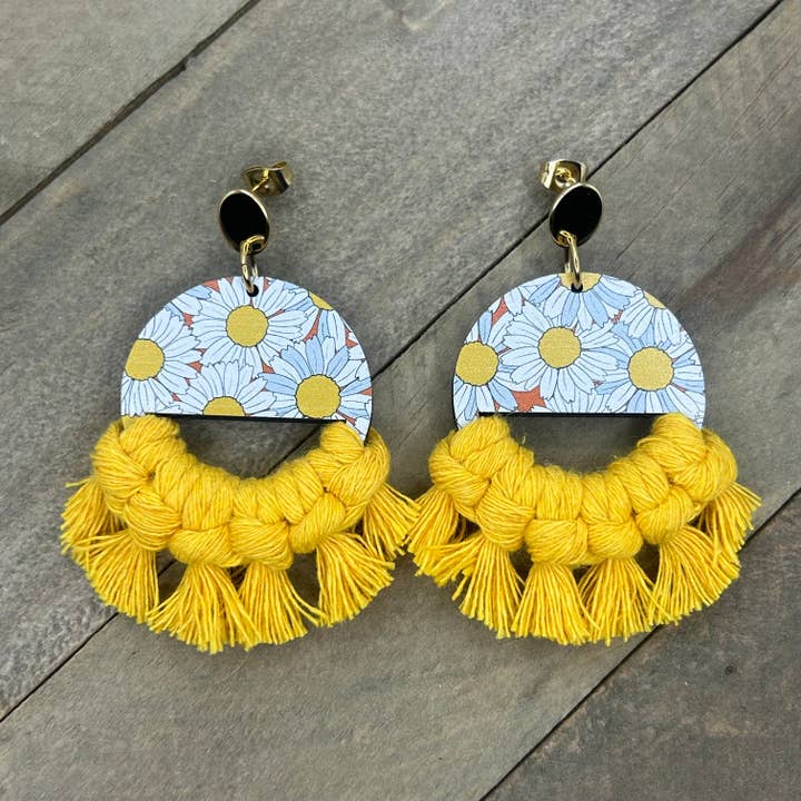 Half Circle Daisy Print - Yellow for wholesale by HK Macrame Jewelry