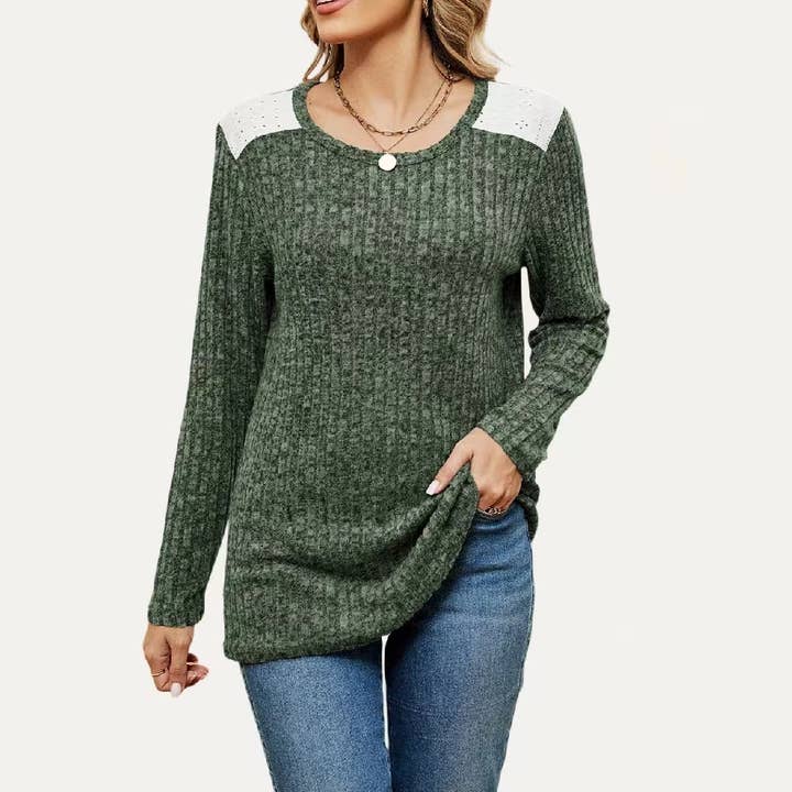 Leichtes Langarmshirt aus Velour mit rundem Halsausschnitt für den Großhandel von The Moment Collection