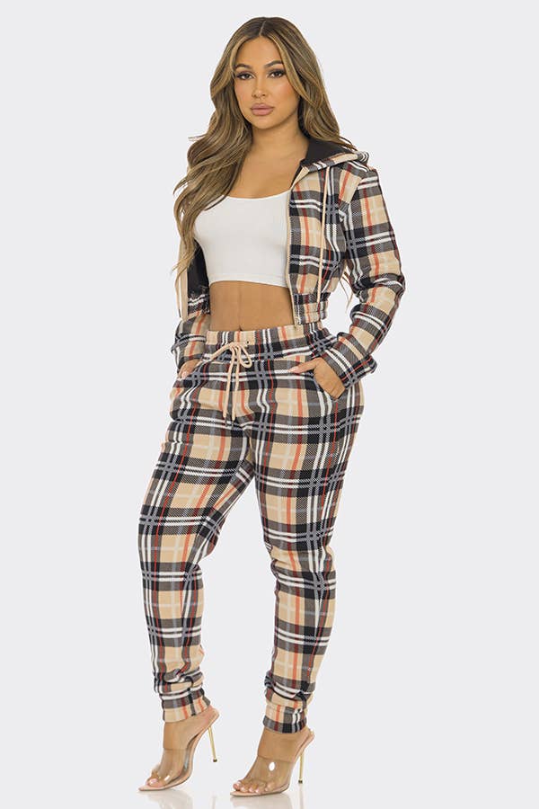 Lime All the Time - Vendita all'ingrosso Completo loungewear - Donna - Completo 2 pezzi con felpa con zip e pantaloni jogger a quadri7