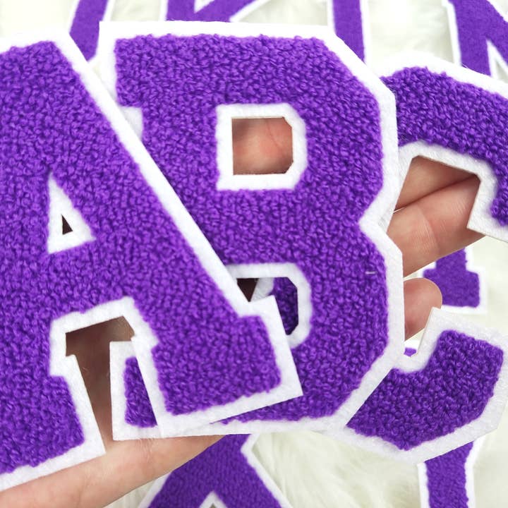 Purple Chenille Iron On Letter Patches for wholesale on Faire