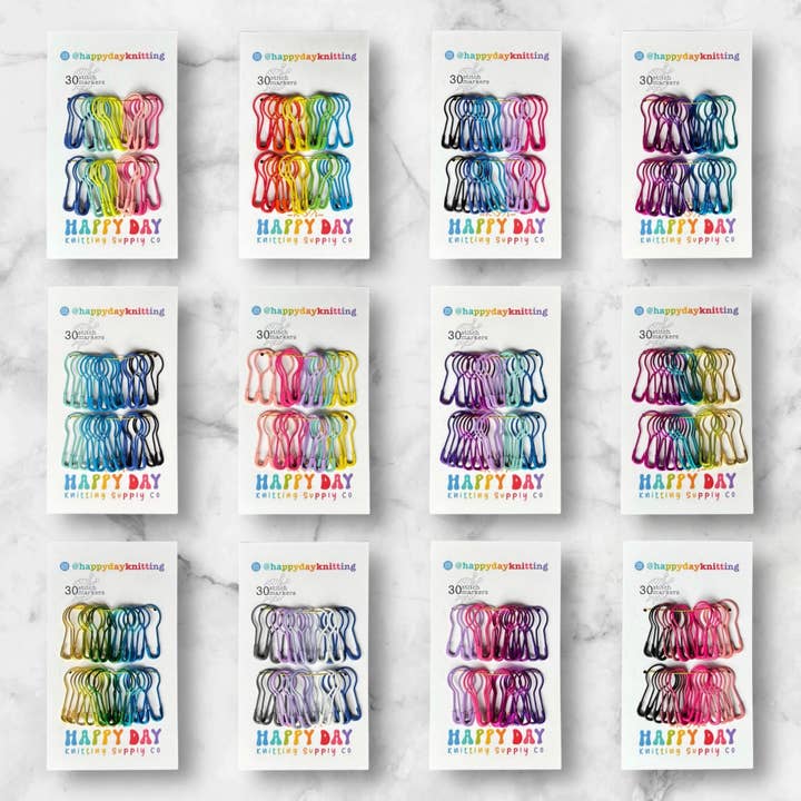 30 Locking Bulb Pin Stitch Markers - Core Colourways for wholesale by Happy Day Knitting