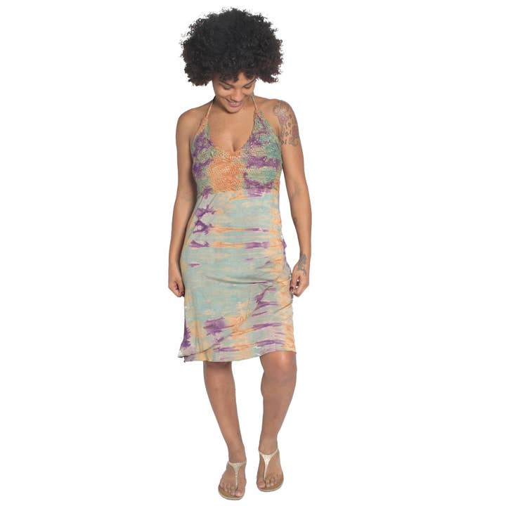 4501 Rayon Lycra Tie Dye Halter Dress for wholesale by Blue Sky
