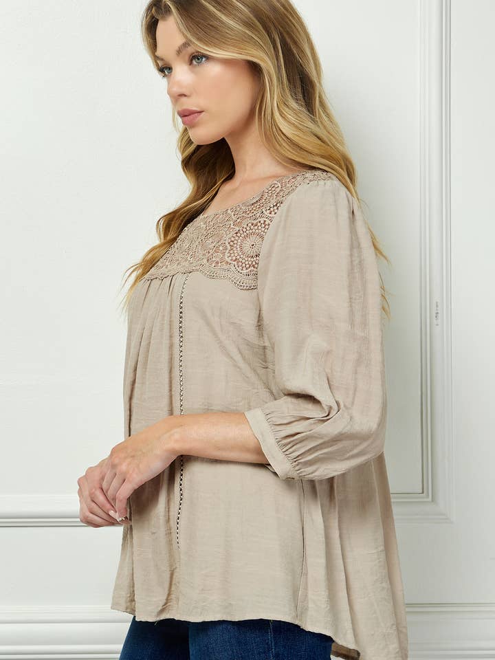 IRICR PLUS SIZE HARPER LACE PANEL PEASANT BLOUSE for wholesale on Faire5