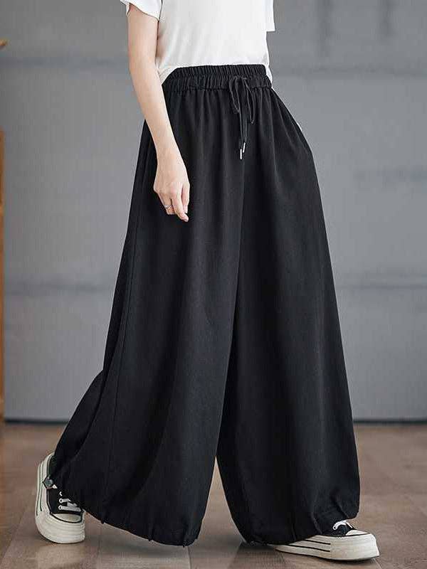 ShieldChic - Wholesale Pants - Women's - High Waisted Loose Drawstring Elasticity Pleated Pockets Culotte Knickerbockers10