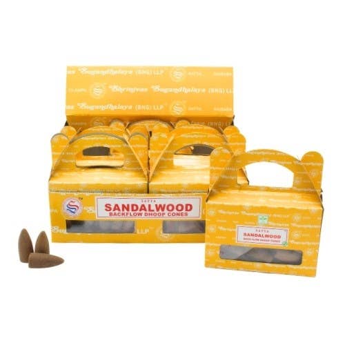 Satya Sandalwood Backflow Dhoop Cones for wholesale by Eastern Trading