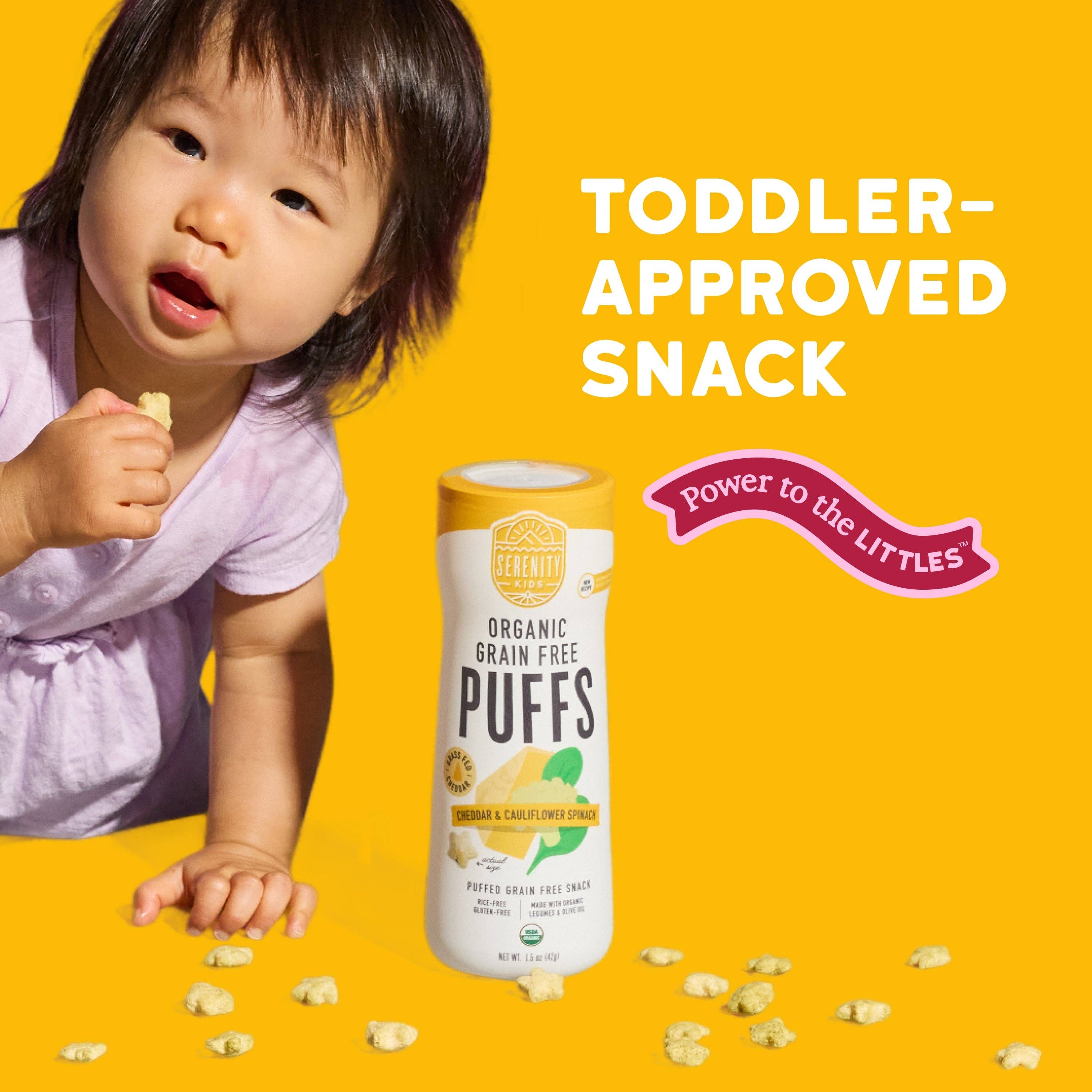 Serenity Kids - Wholesale Puffed Snack - Cheddar & Cauliflower Spinach Organic Grain Free Puffs (6 Cans)4