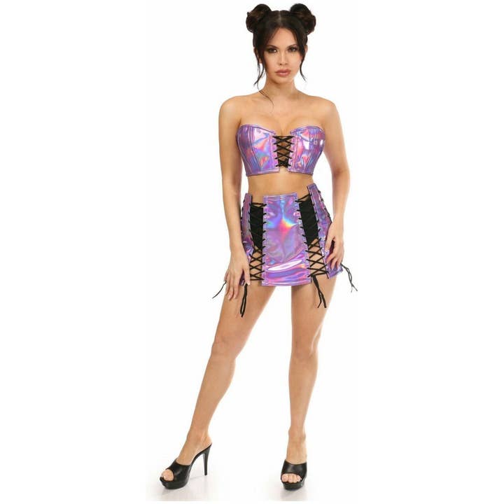 Lavish 2 PC Lavender Holo Bustier & Skirt Set for wholesale by Daisy Corsets