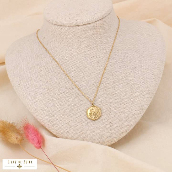 golden Cancer zodiac sign necklace stainless steel 0123171 for wholesale on Faire1