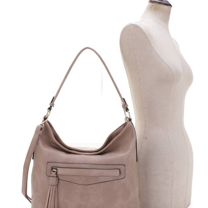 MiMi Wholesale - Wholesale Shoulder Bag - Women's - FC20495 Eliza Front Tassel Pocket 2 in 1 Hobo Shoulder Bag S18