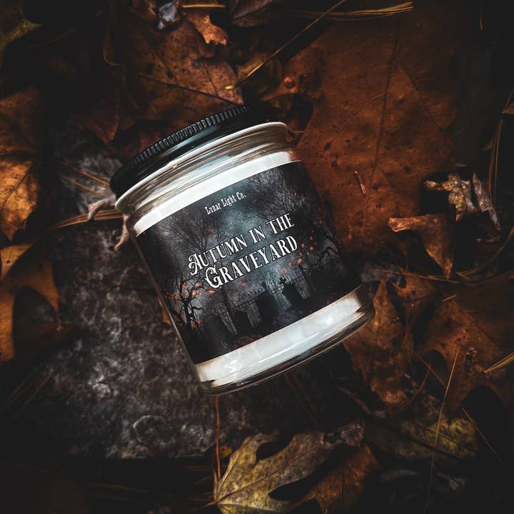 Lunar Light Co. - Wholesale Jar/Filled Candle - Autumn in the Graveyard Gothic Scented Candle Cemetery Dirt1