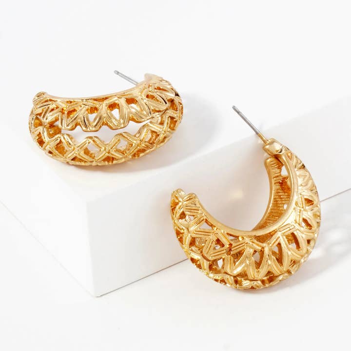 Wild Honey - Wholesale Hoop Earrings - Metal Lattice Pattern 30mm Filigree Open Hoop Earrings With-Titanium-Post