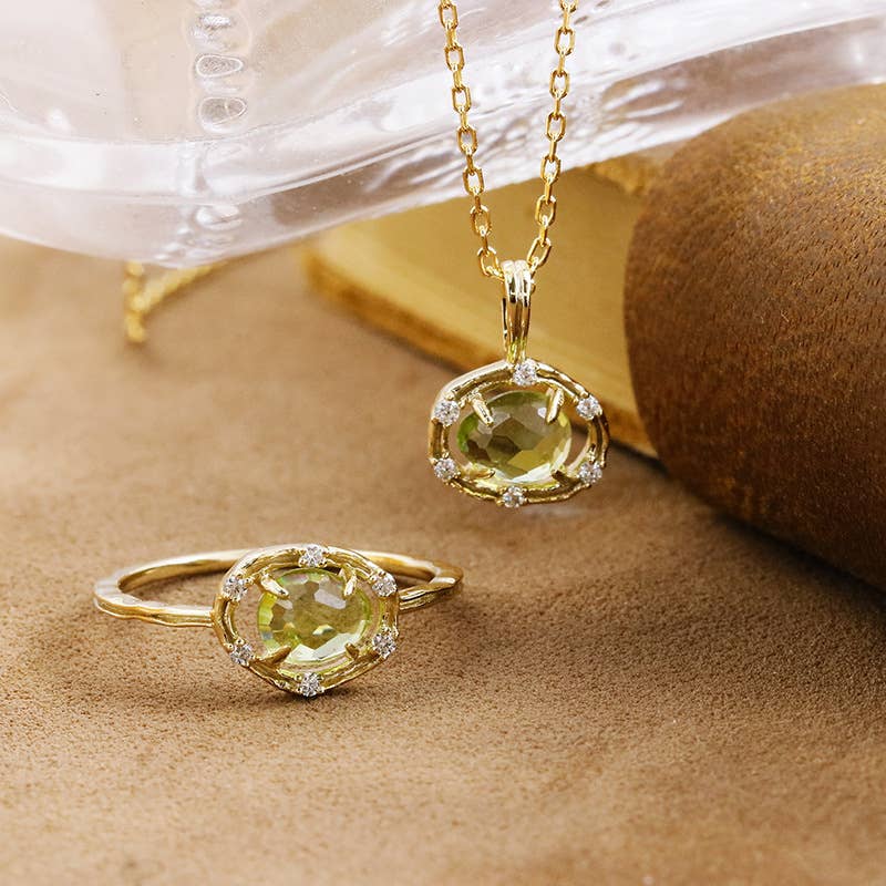 Gioiellin - S925 Silver Jewelry - Wholesale Pendant/Charm Necklace - 925 Sterling Silver Irregular Peridot Ring Necklace5