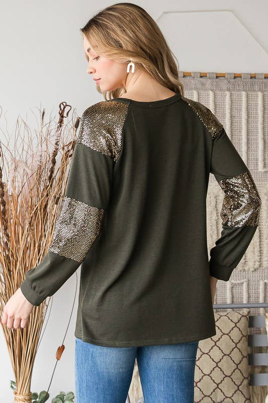 HEIMISH - Wholesale Tunic - Women's - ET6842-10 PUFF SLEEVE SOLID AND SEQUINS TOP7