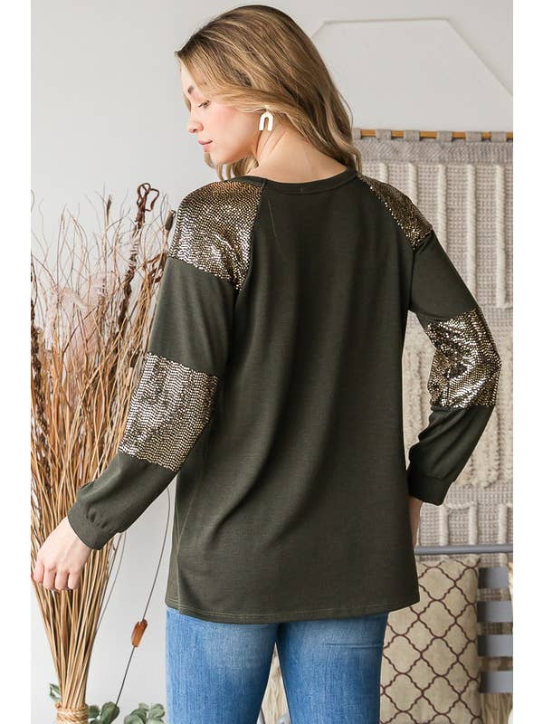 HEIMISH - Wholesale Tunic - Women's - ET6842-10 PUFF SLEEVE SOLID AND SEQUINS TOP7
