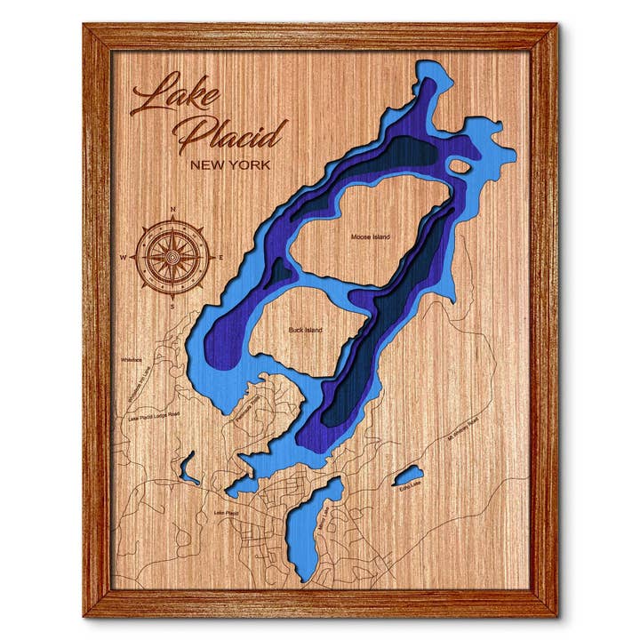 Lake Placid & Mirror NY Depth Map - Home & Wall Decor for wholesale by Premier Gifts and More