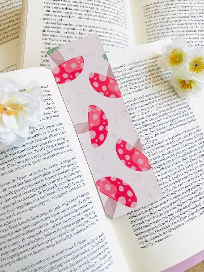 Rød champignon paddehat mat bogmærke, 2.1x6.8 i. for engroshandel hos Mushiesadventures