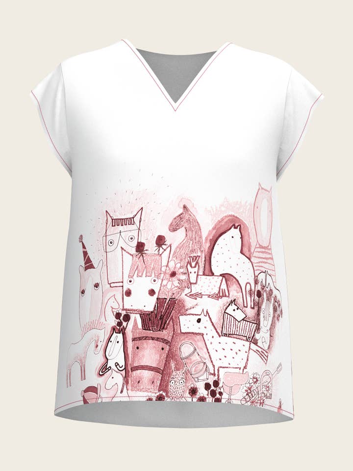 Hästmässan i rosa löst sittande V-halsskjorta för wholesale av Espoir Equestrian