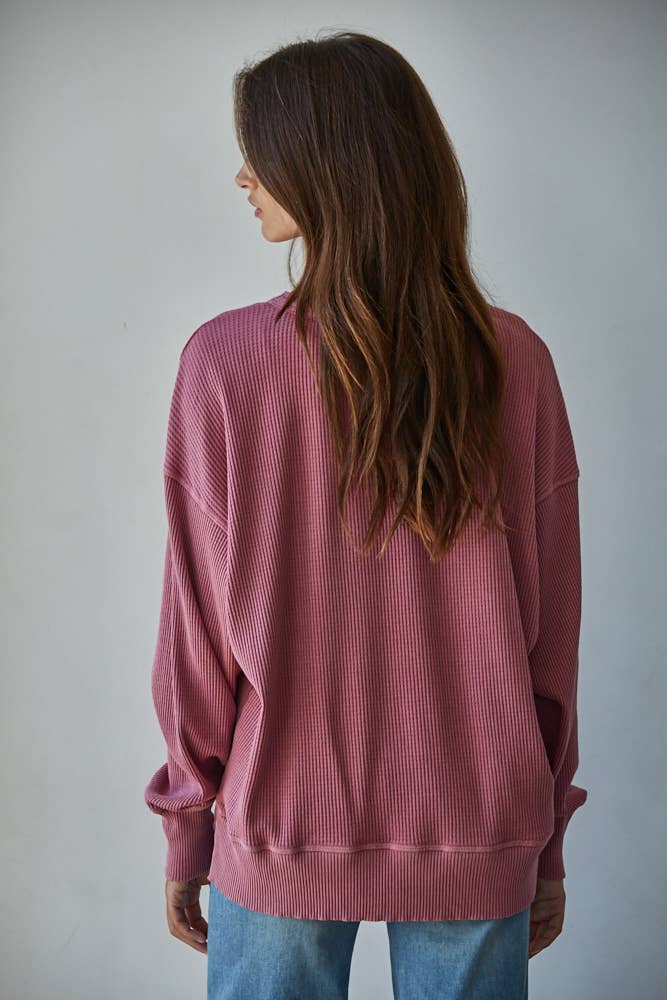 By Together - Wholesale Knit Top - Women's - L8734 | Knit Drop Shoulder Long Sleeve Top with Side Slits2