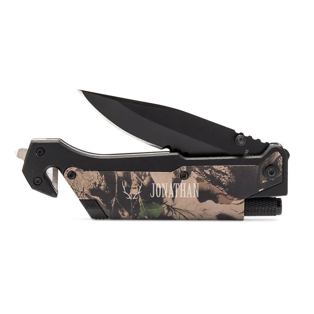 Weddingstar Inc. – wholesale Pocket knife/holder – Camouflage Pocket Knife With Light - Antler Motif0