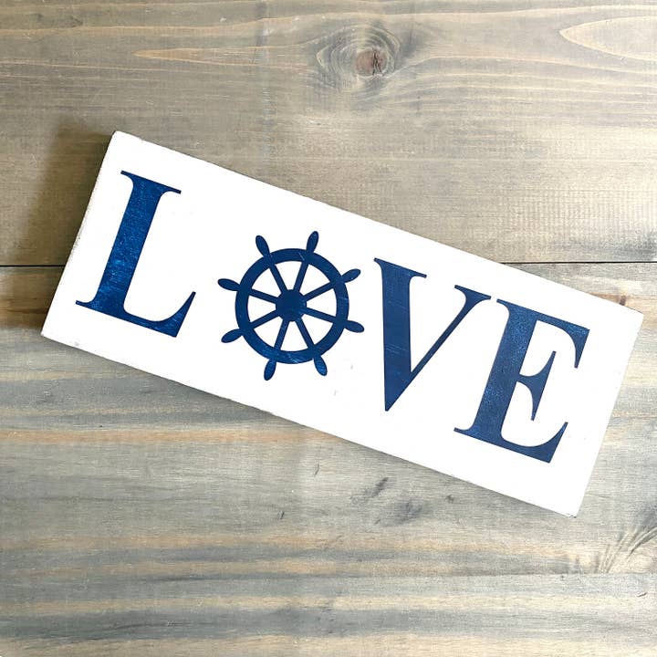 Cartello nautico in legno decorativo da spiaggia, motivo: ruota della nave, simbolo dell'amore per la vendita all'ingrosso da parte di Anchored Soul Designs