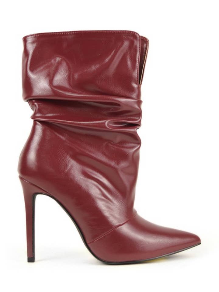 Faux Leather Burgundy Scrunch Boot for wholesale by Italy's Kloset