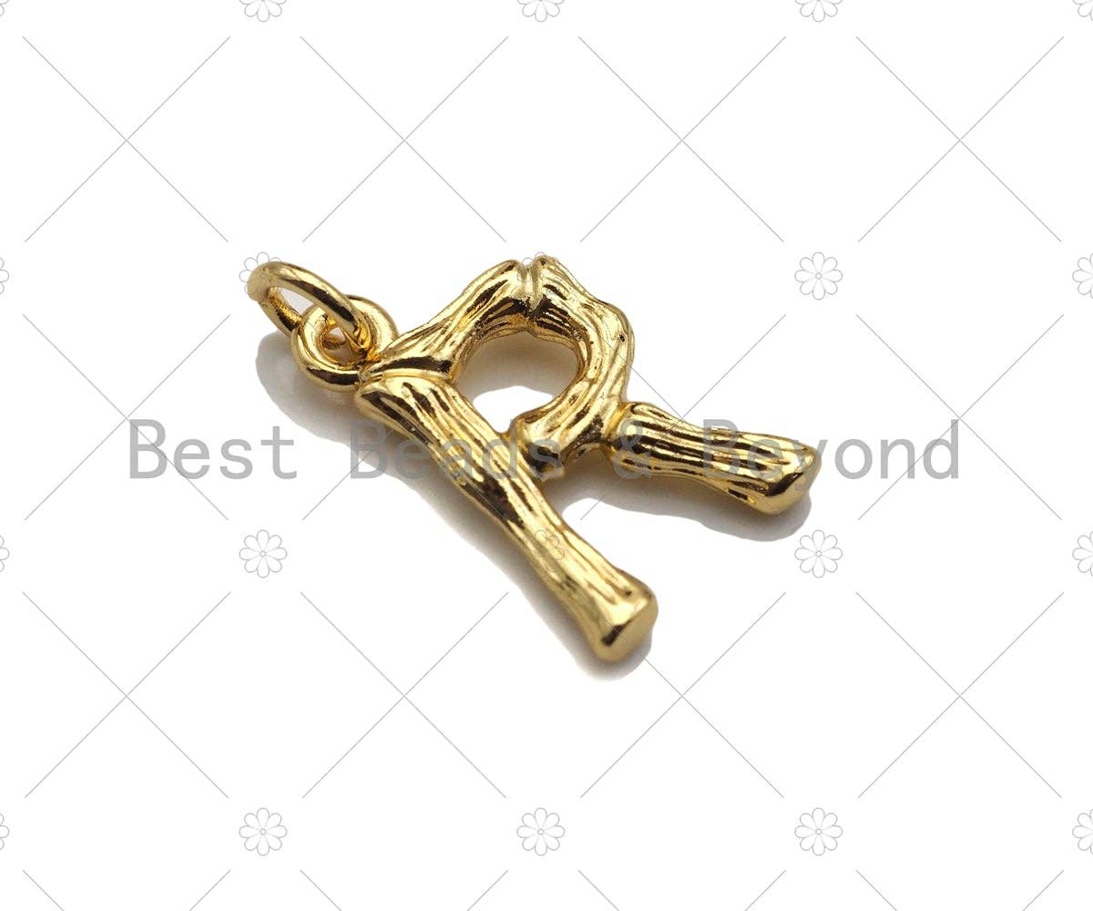 BestBeads&Beyond – wholesale Individual charm/pendant – Gold Bamboo Initial Charm, Alphabet Name Letter Charm,sku#L2772