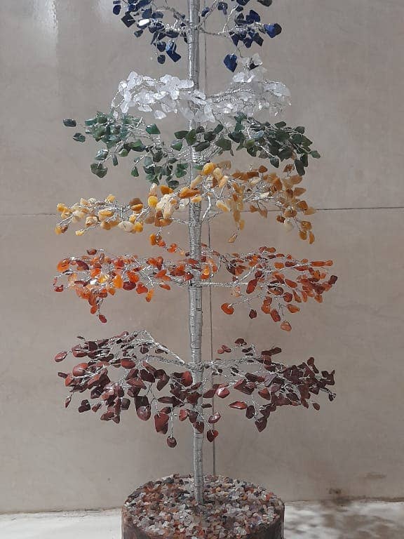 Seven Chakra Gemstone/Crystal Tree (1000 chips, silver wire) for wholesale by jiomind